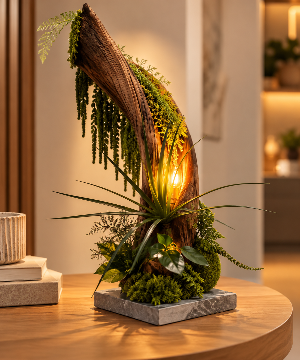 Lueur Sauvage – Sculpture végétale lumineuse en liane naturelle