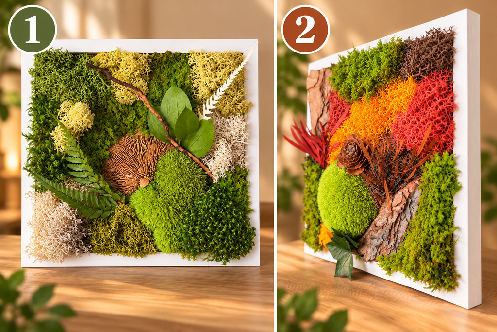 Tableau végétal stabilisé 22 × 22 cm – Évasion Nature ou Éclat d’Automne