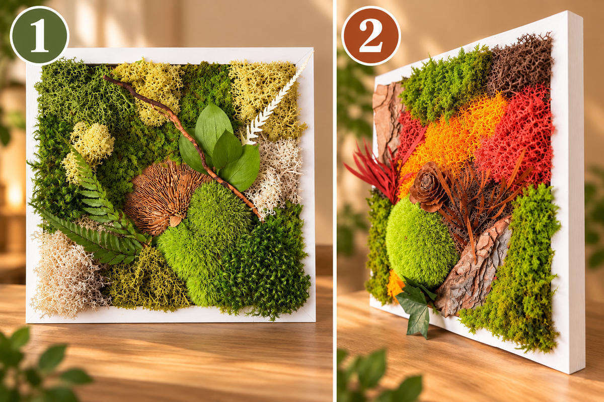 Tableau végétal stabilisé 22 × 22 cm – Évasion Nature ou Éclat d’Automne