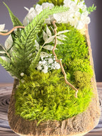 Centre de Table Végétal Stabilisé Japandi – Hortensia, Eucalyptus & Bois Naturel | 39 × 24 cm