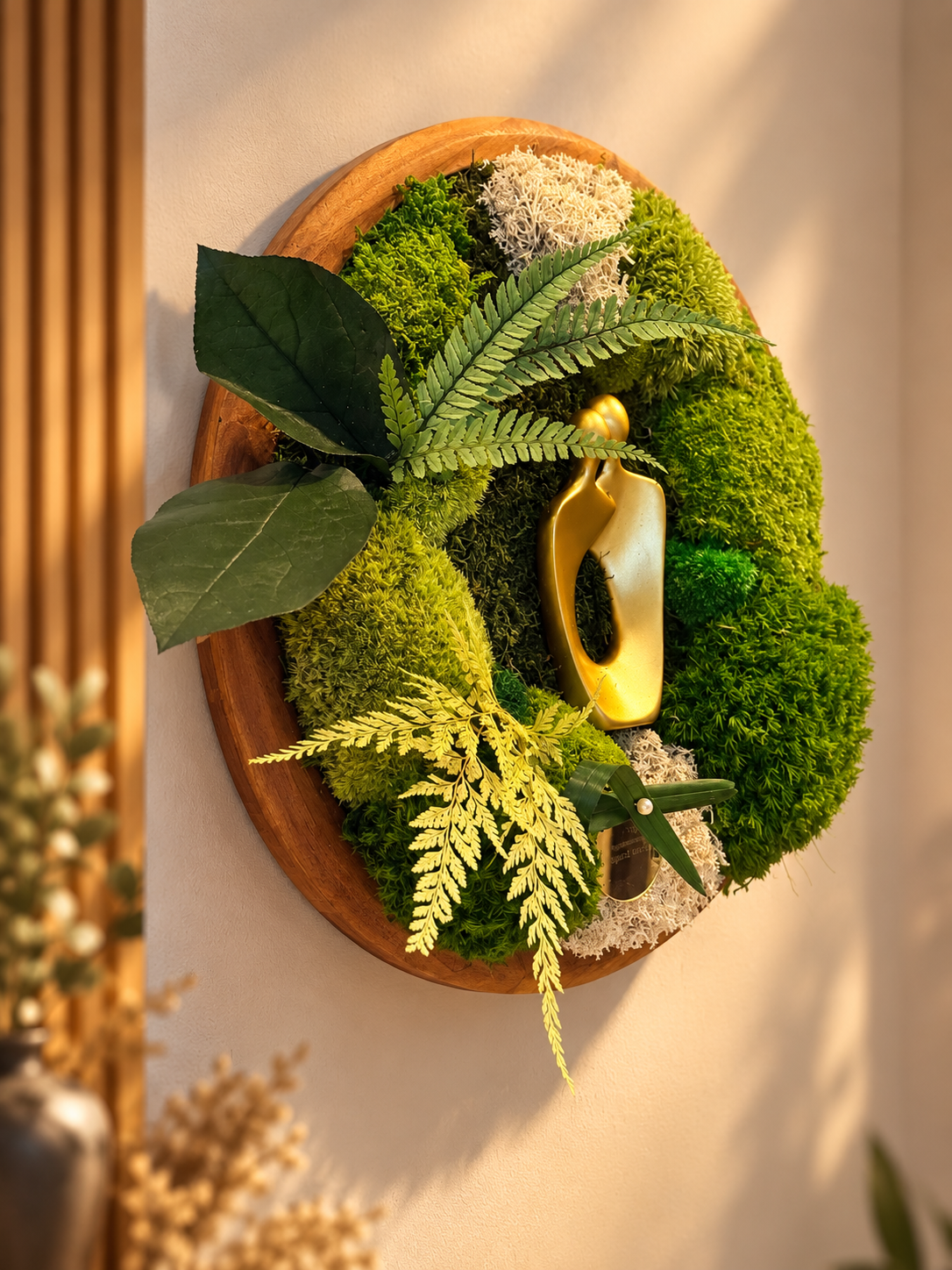 L’Étreinte Éternelle – Tableau végétal stabilisé rond, 35 cm
