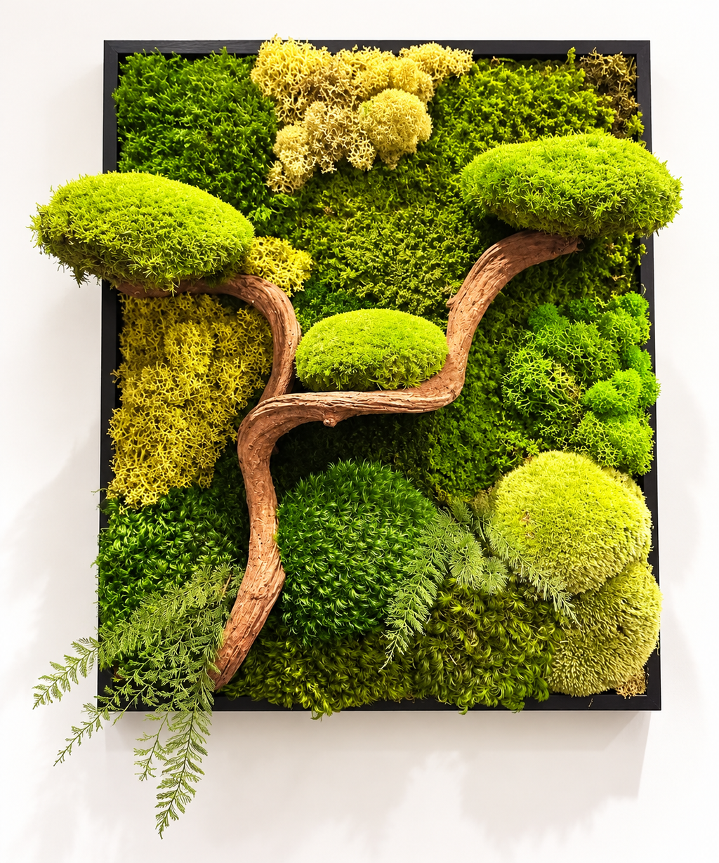 L’Esprit du Japon – Tableau végétal 3D avec bonsaï en bois de vigne