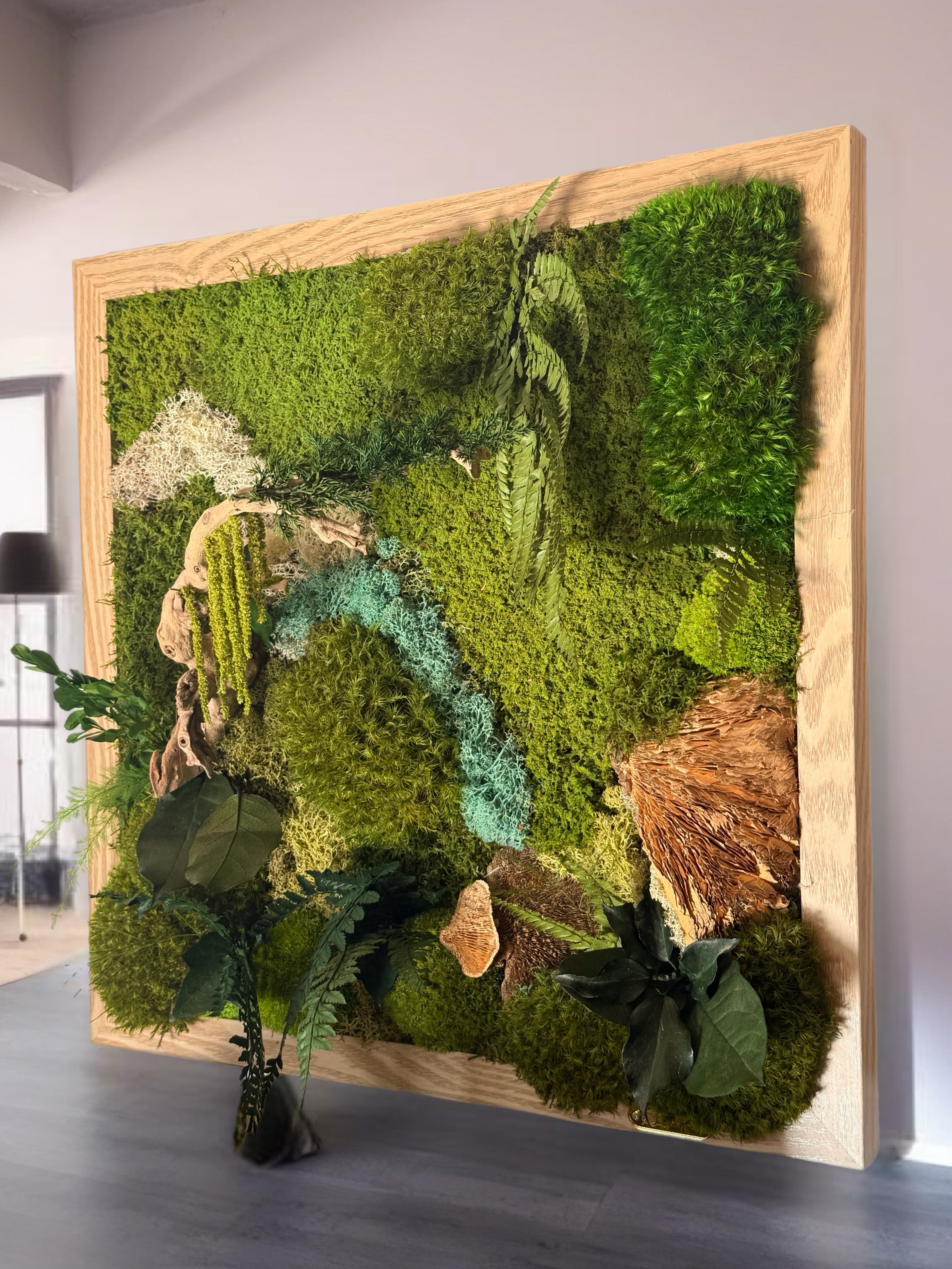 Cadre végétal stabilisé 50×50 cm – Pièce unique artisanale