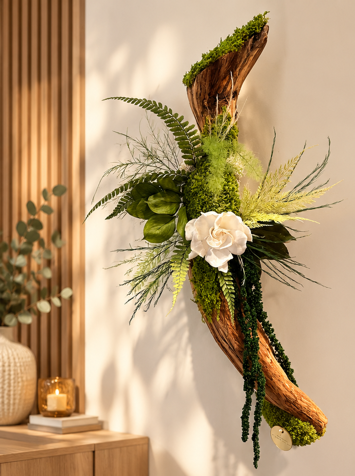 L’Élan de la Nature – Sculpture végétale murale sur liane, 55 cm