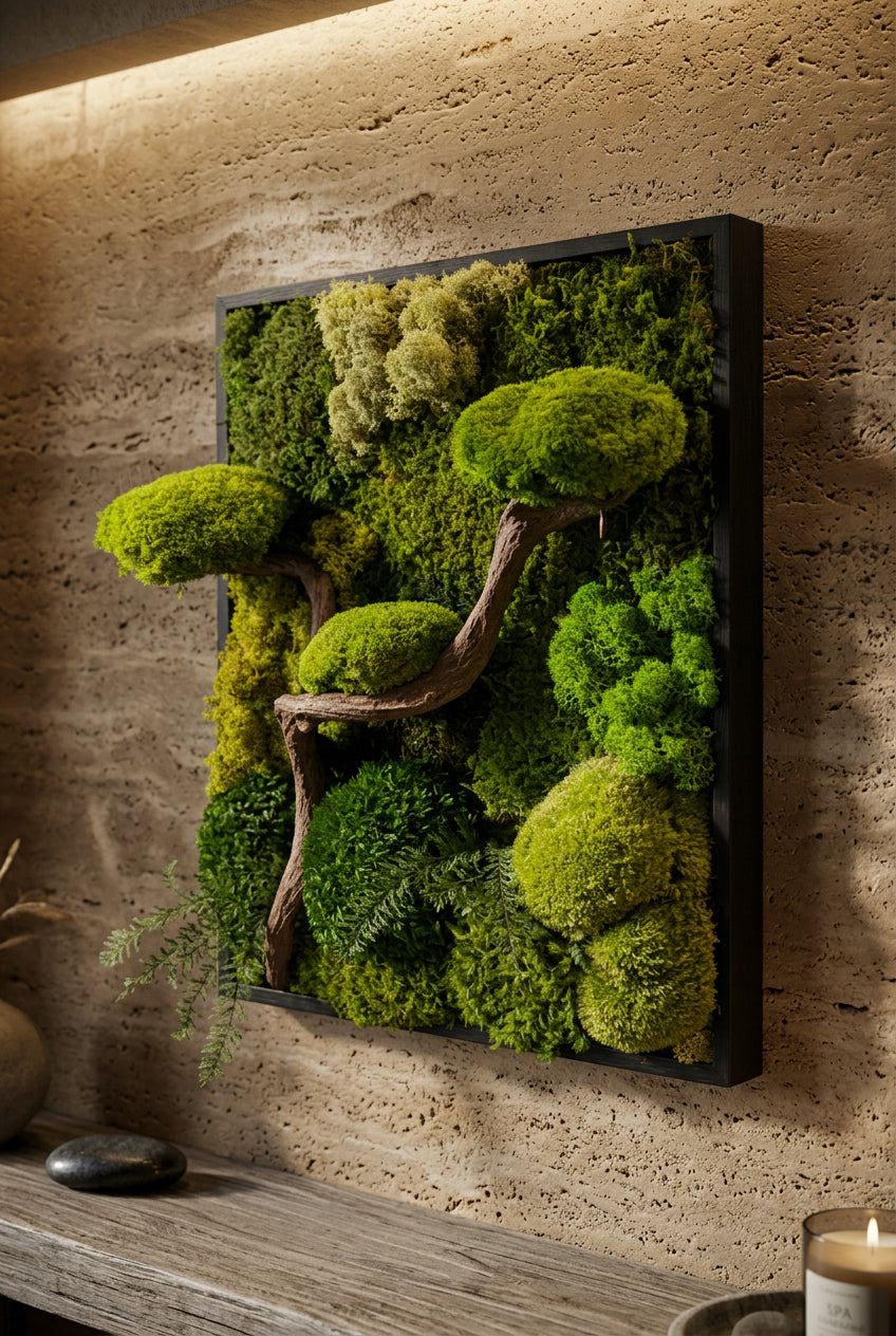 L’Esprit du Japon – Tableau végétal 3D avec bonsaï en bois de vigne