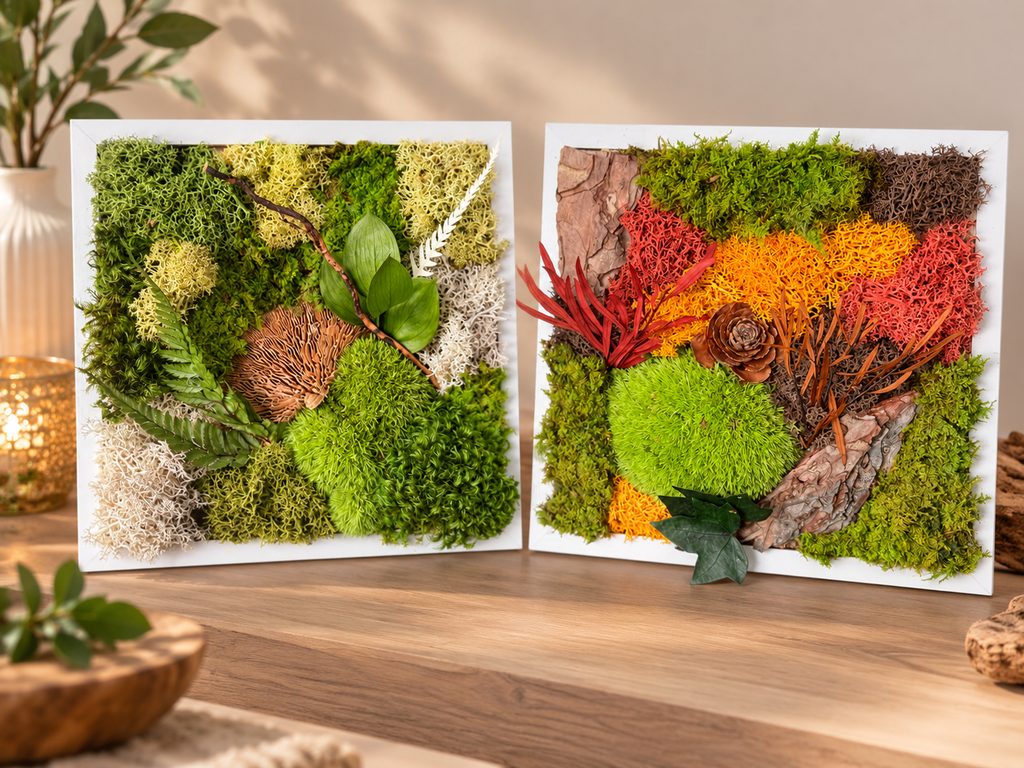 Tableau végétal stabilisé 22 × 22 cm – Évasion Nature ou Éclat d’Automne