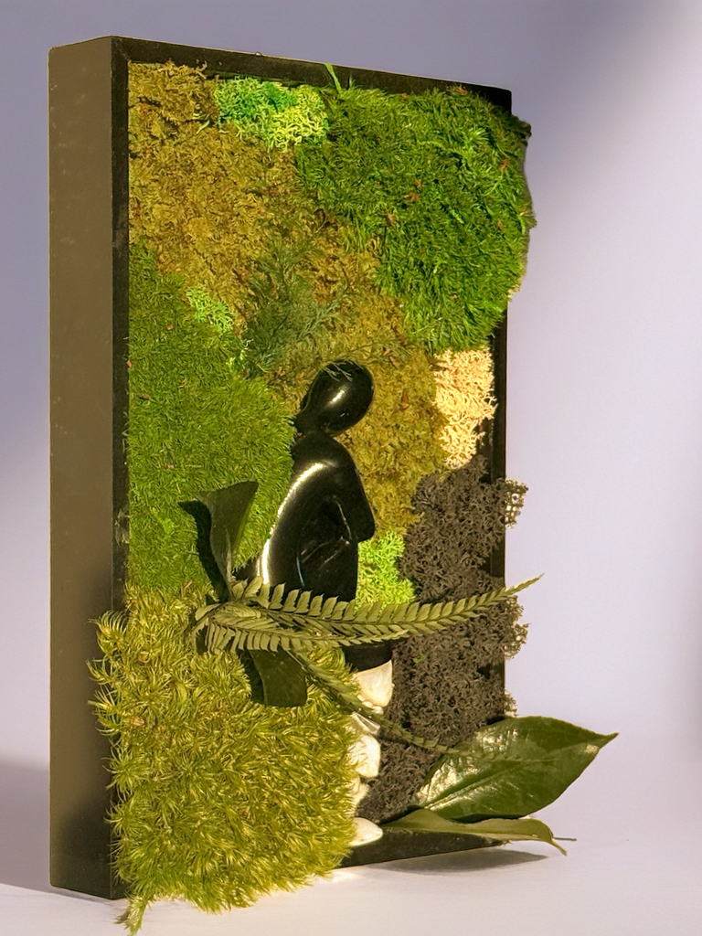 Cadre végétal stabilisé Zen 30x20 cm | Décoration murale naturelle | Sculpture méditation | Cadeau bien-être | Fait main