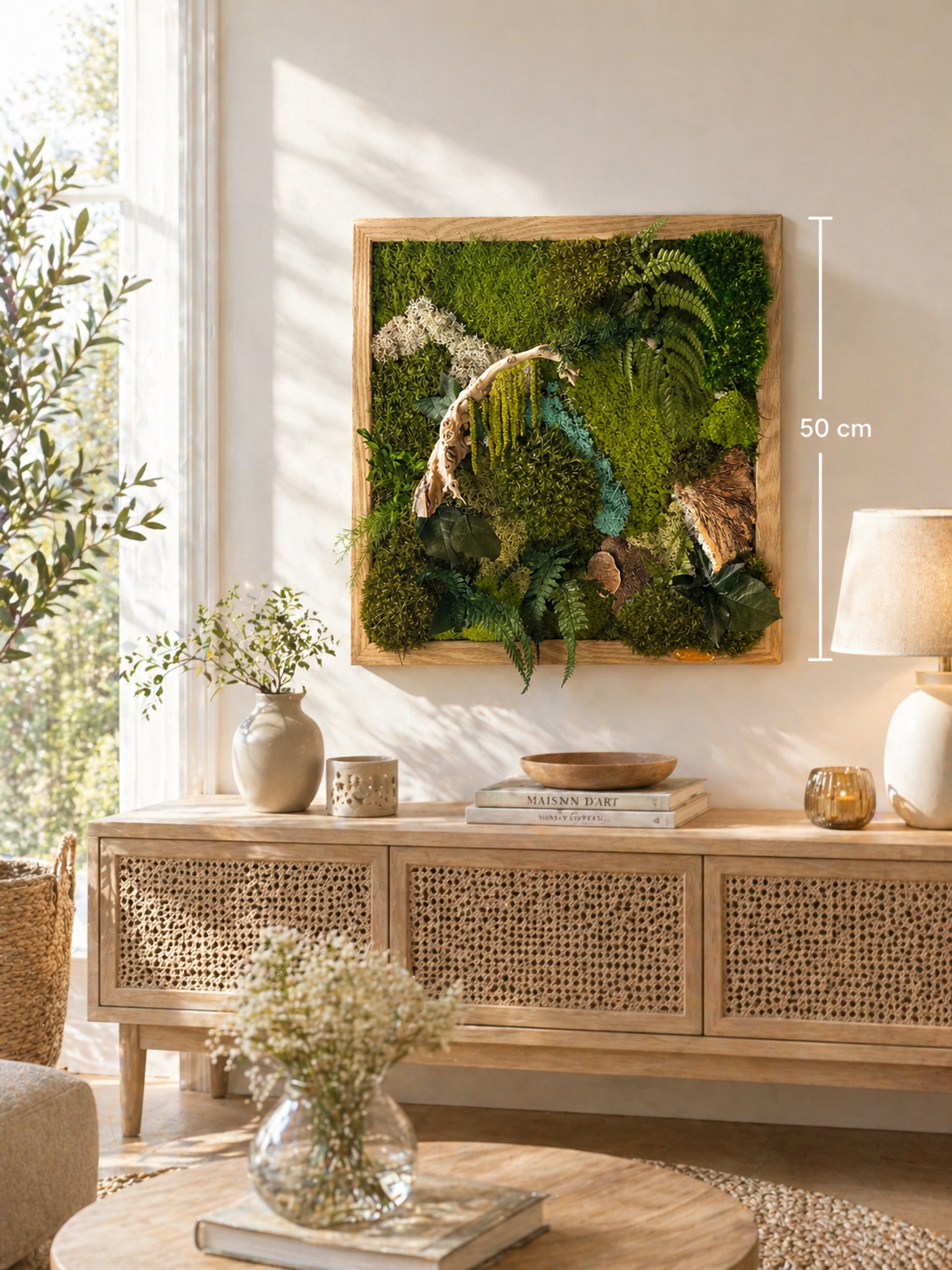 Cadre végétal stabilisé 50×50 cm – Pièce unique artisanale