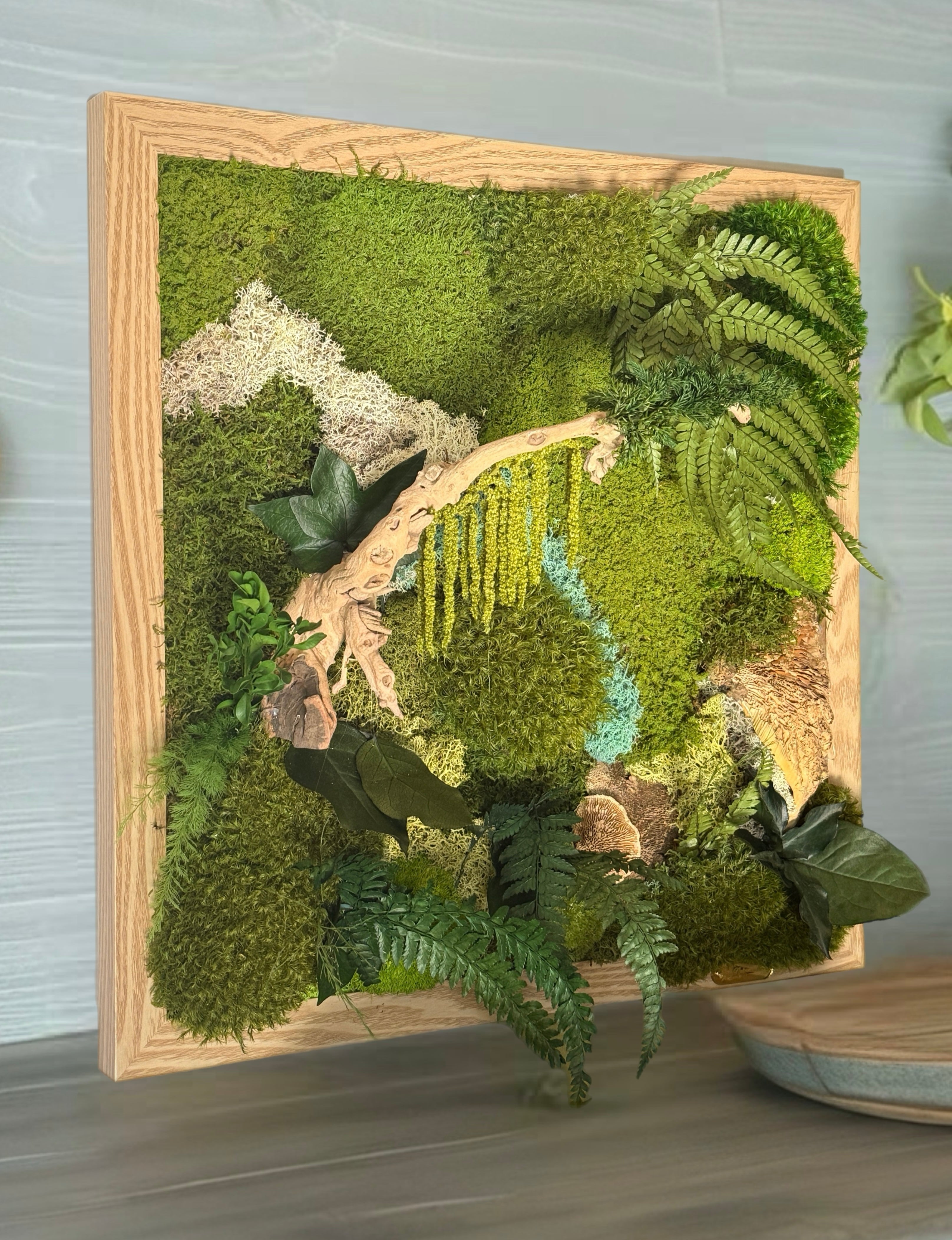 Cadre végétal stabilisé 50×50 cm – Pièce unique artisanale