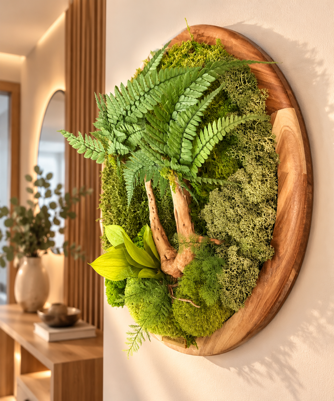 Cadre végétal mural rond en bois d’acacia- Décoration murale haut de gamme en 3D sans entretien