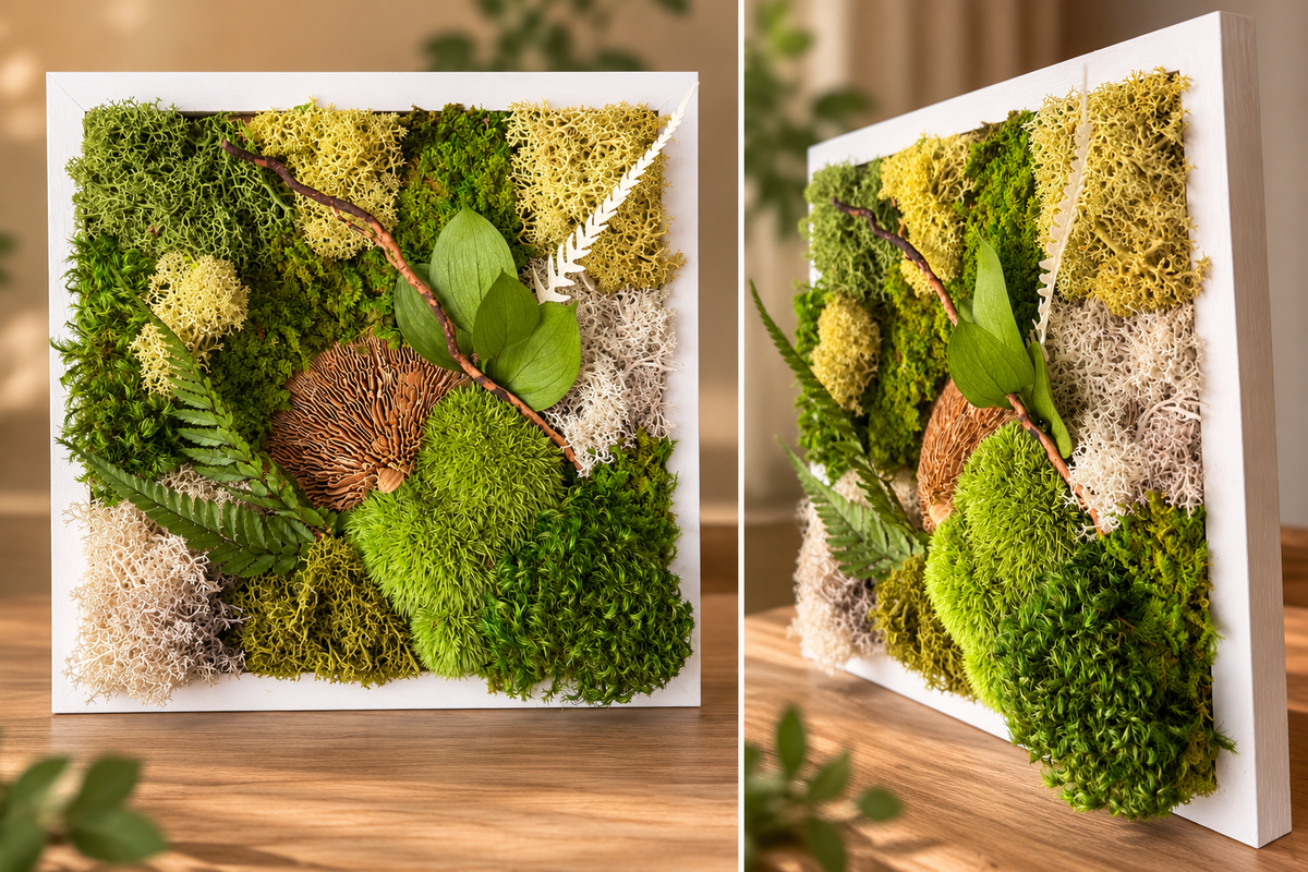 Tableau végétal stabilisé 22 × 22 cm – Évasion Nature ou Éclat d’Automne