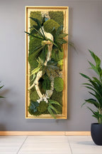 Grand cadre végétal mural– Caisse américaine – Œuvre végétale verticale 100 cm – Décoration murale nature chic