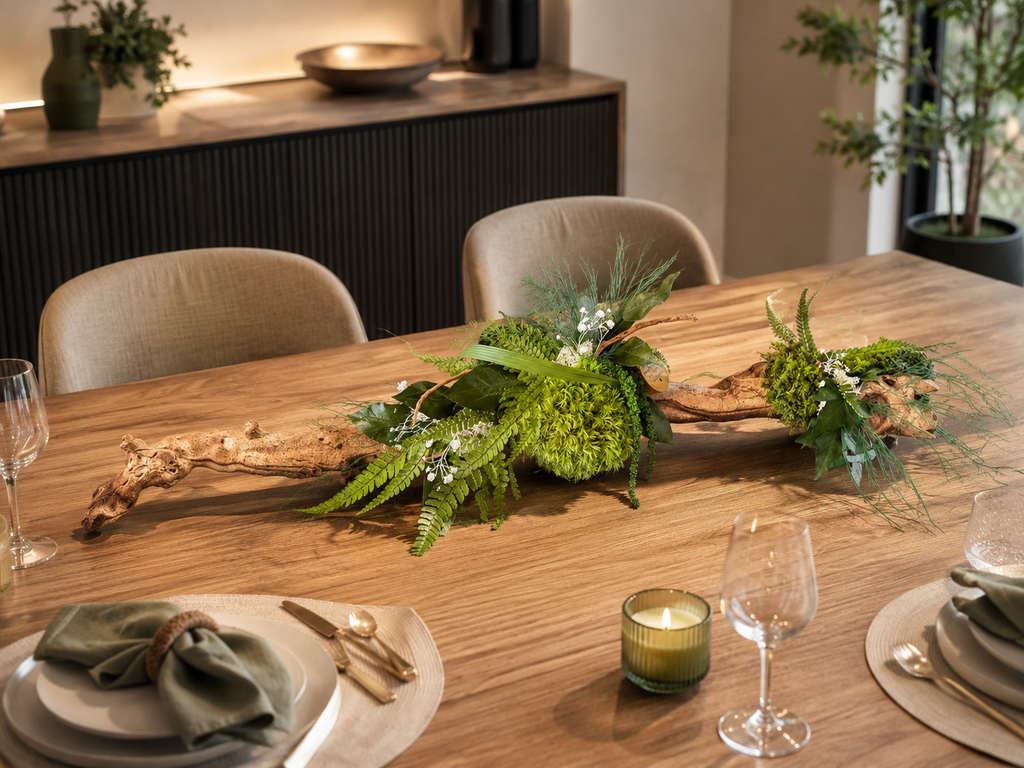 Centre de Table en Bois de Mopani – Végétaux Stabilisés- luxe et élégance