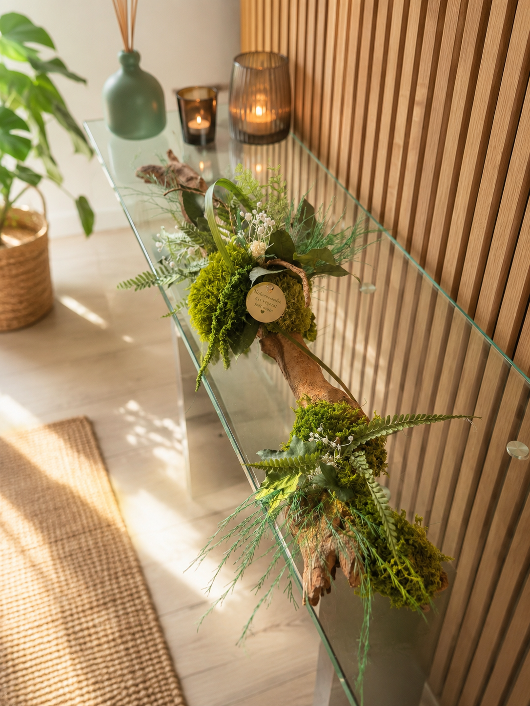 Centre de Table en Bois de Mopani – Végétaux Stabilisés- luxe et élégance
