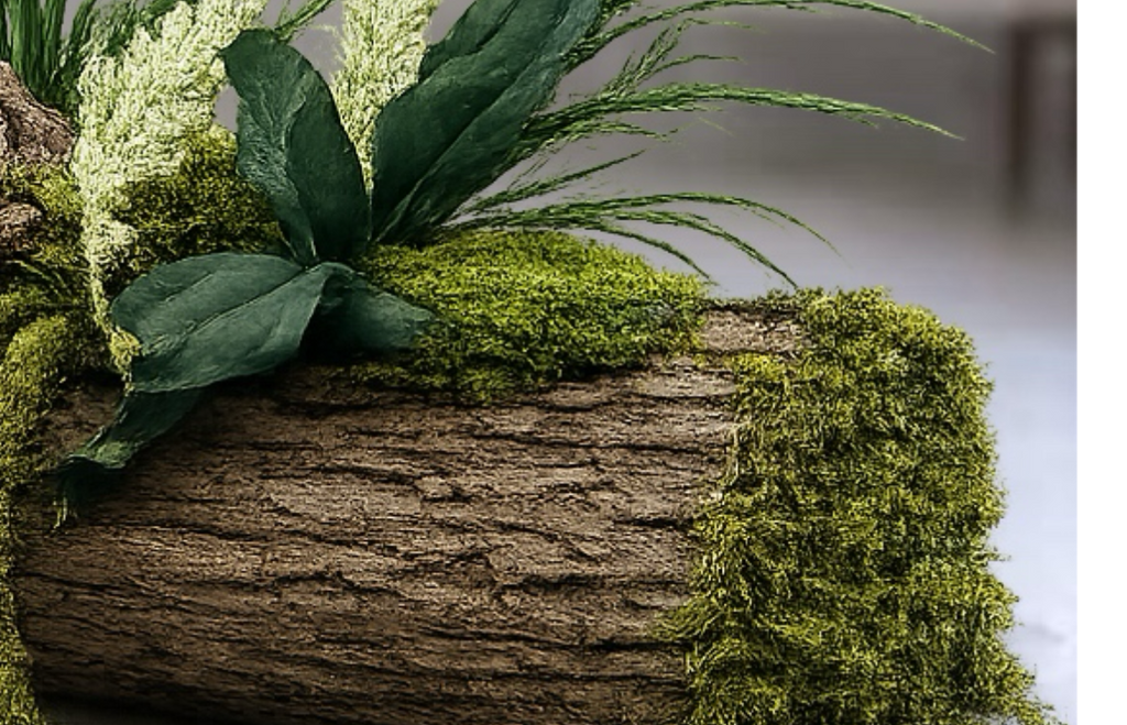 Jardinière stabilisée artisanale – Centre de table végétal en écorce et mousses | Naturencadre