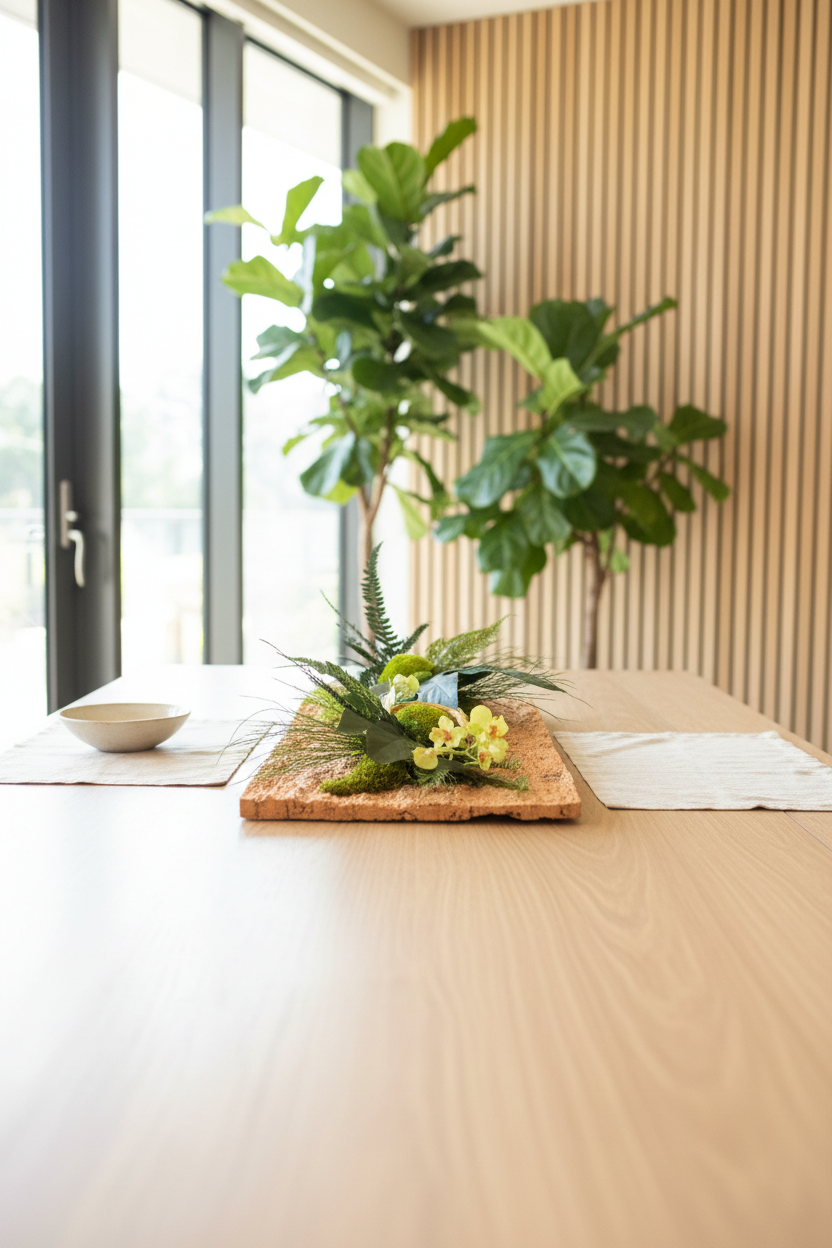 Centre de table haut de gamme stabilisé en écorce naturelle – 60x30 cm | Pièce unique artisanale