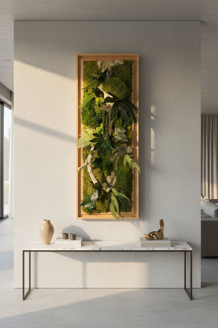 Cadre végétal stabilisé en bois flotté véritable – Œuvre murale naturelle – 100 × 35 cm – Pièce unique