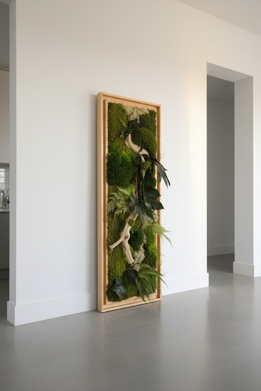 Cadre végétal stabilisé en bois flotté véritable – Œuvre murale naturelle – 100 × 35 cm – Pièce unique