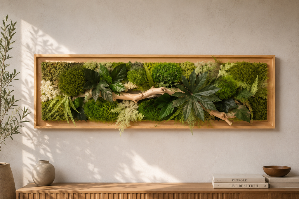 Cadre végétal stabilisé en bois flotté véritable – Œuvre murale naturelle – 100 × 35 cm – Pièce unique