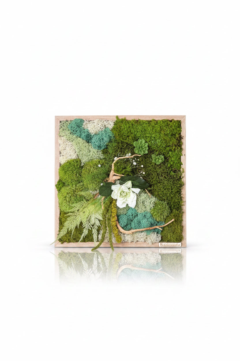 Tableau végétal carré stabilisé Gardénia – 30 × 30 cm | Fait main en France