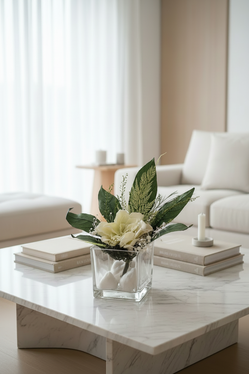 Centre de table gardénia stabilisé – Décoration zen sans entretien