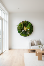 Éden Secret – Tableau végétal rond 50 cm | Mousse stabilisée & décoration dorée