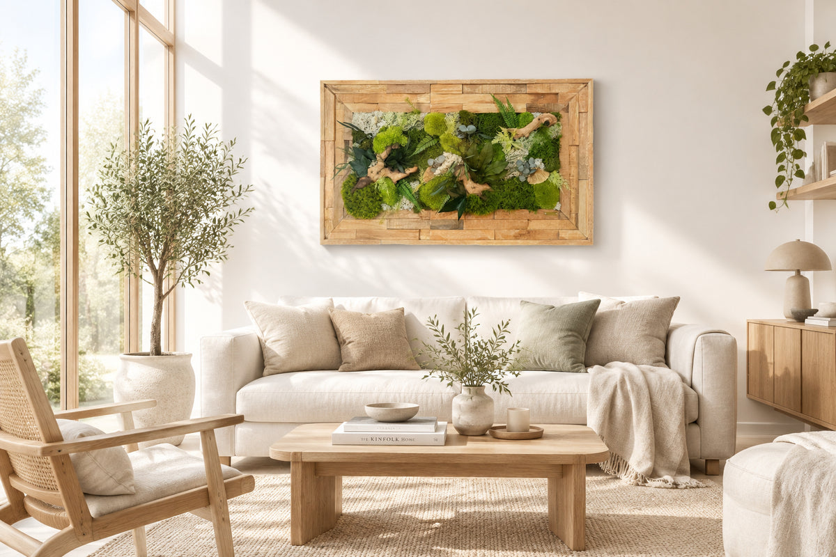 Décoration murale végétale haut de gamme en végétaux stabilisés sans entretien, pièce unique artisanale