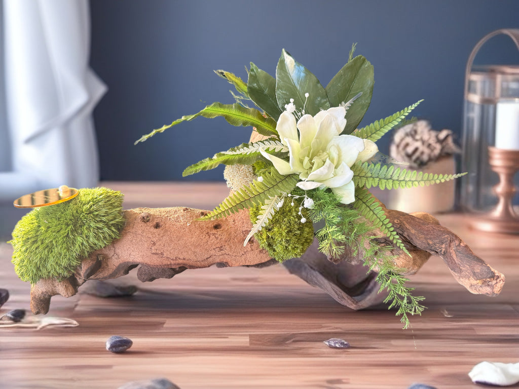 L’Élégance – Centre de table végétal stabilisé en bois de mopani