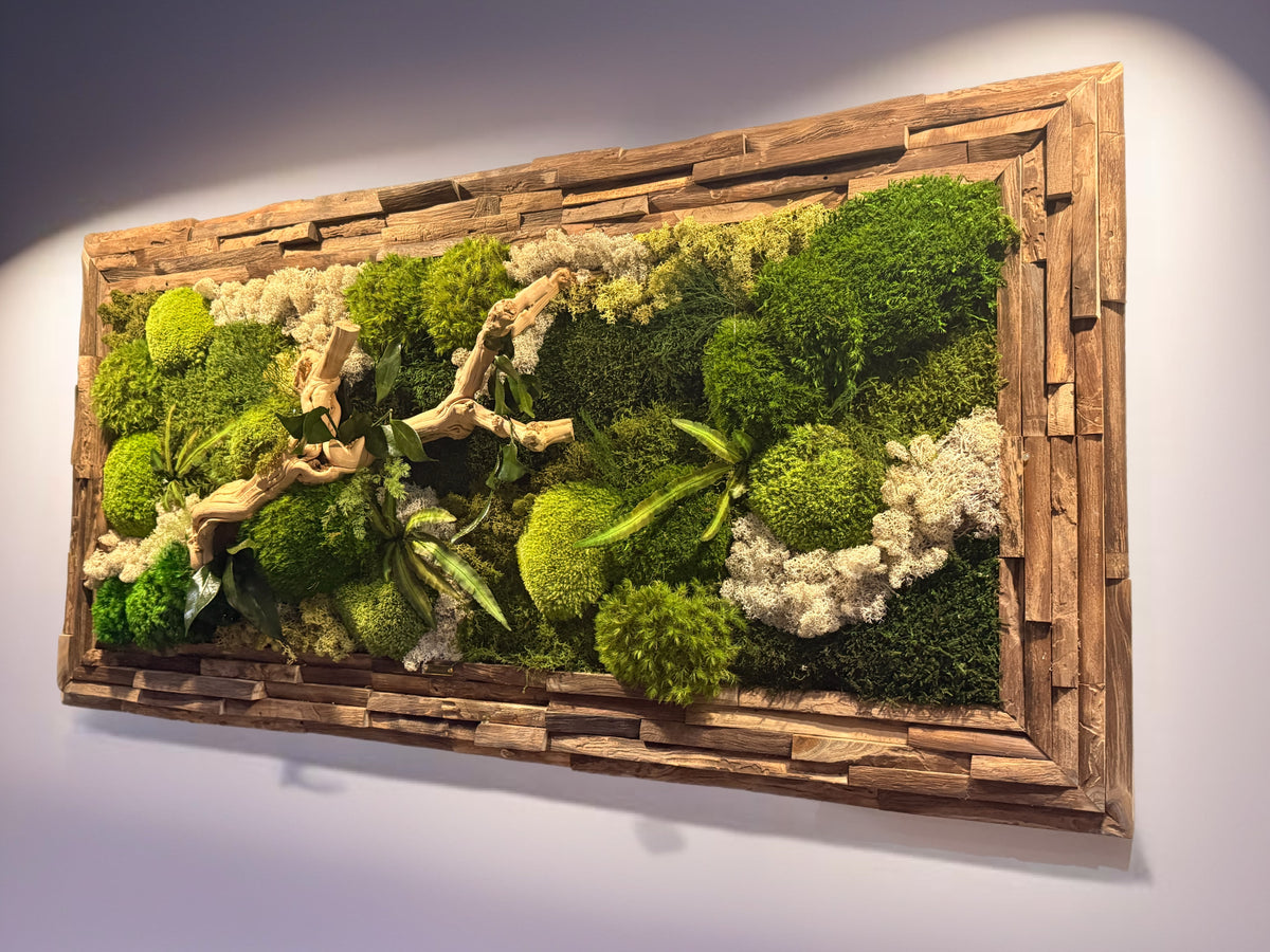 Décoration murale végétale haut de gamme en végétaux stabilisés sans entretien, pièce unique artisanale