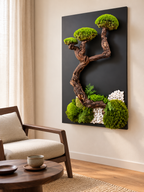 L’Équilibre Suspendu – Tableau végétal stabilisé bonsaï – 80 × 60 cm