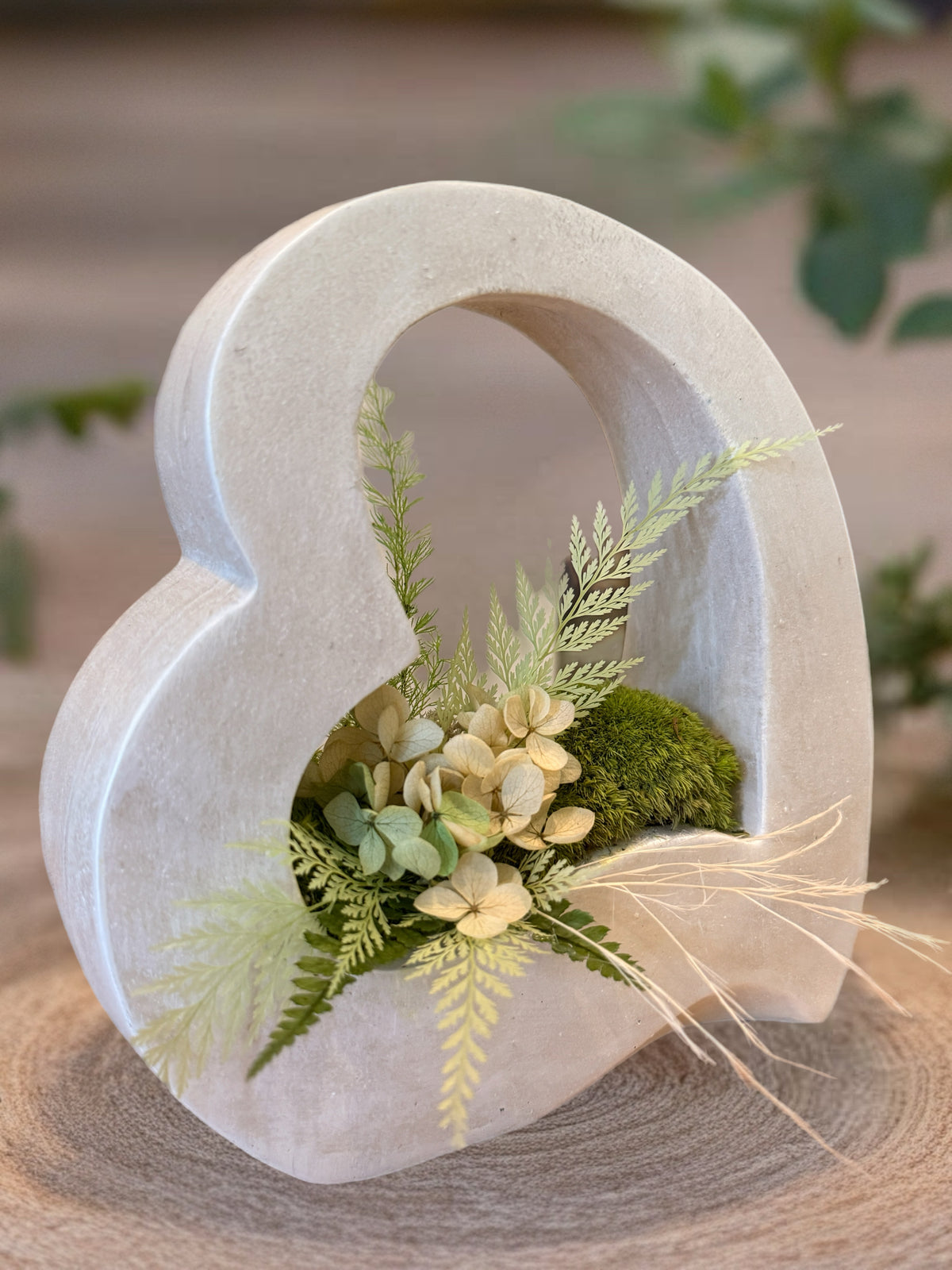L’Écrin du Cœur – Cœur végétal en fleurs stabilisées