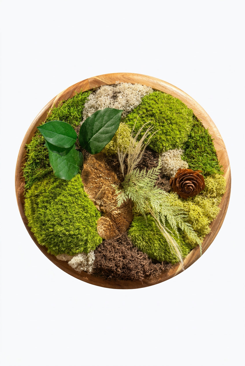 Tableau végétal rond en acacia 40 cm – L’Essence de la Forêt