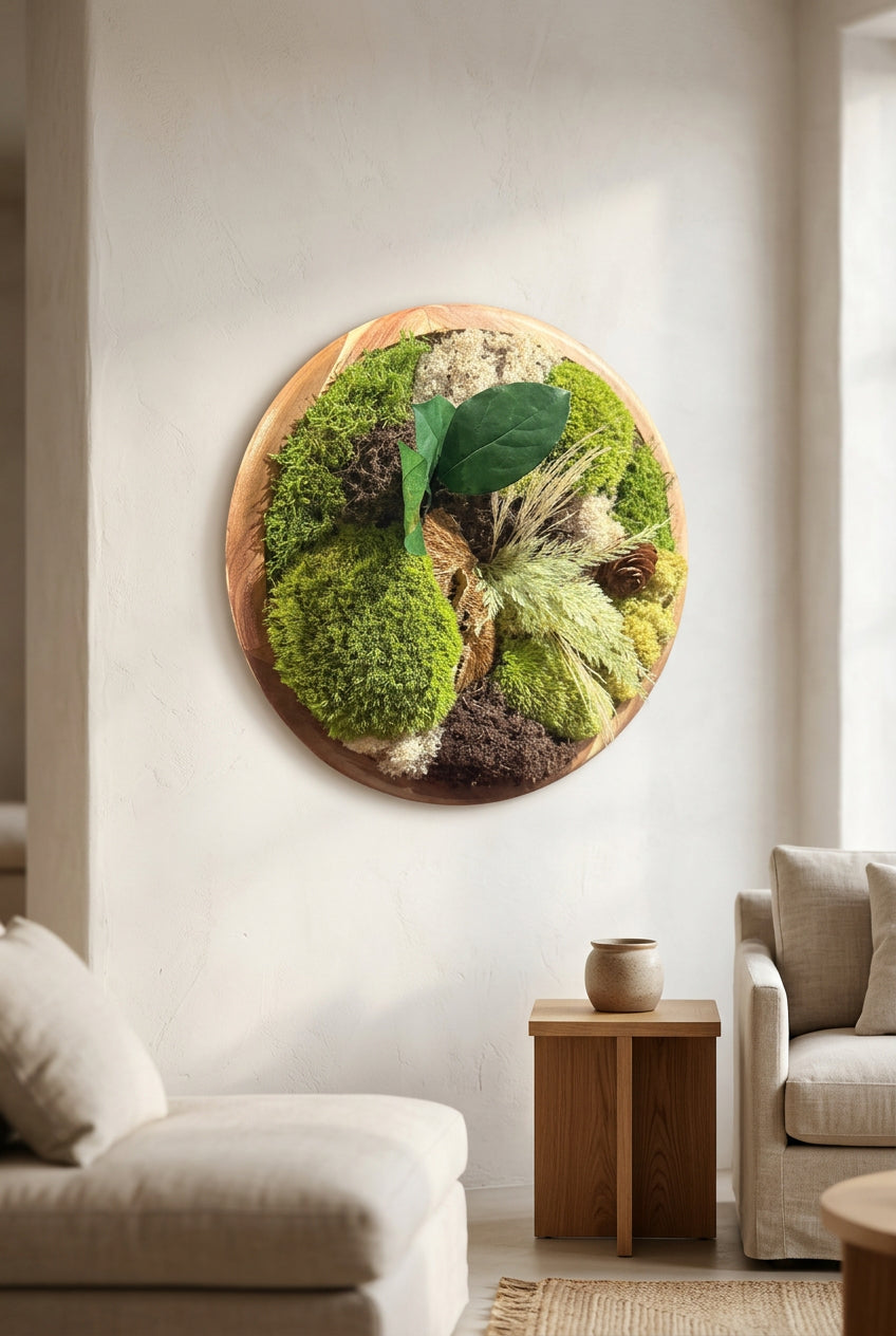 Tableau végétal rond en acacia 40 cm – L’Essence de la Forêt