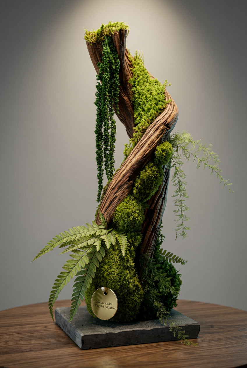 L’Ascension Végétale – Sculpture végétale stabilisée, 42 cm