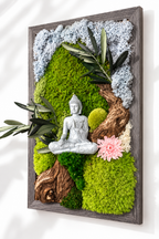 Tableau végétal stabilisé avec Bouddha – L’Éveil du Sakura | 40 × 25 cm