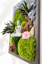 Tableau végétal stabilisé avec Bouddha – L’Éveil du Sakura | 40 × 25 cm