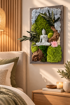 Tableau végétal stabilisé avec Bouddha – L’Éveil du Sakura | 40 × 25 cm