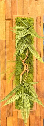 Jungle – Tableau végétal stabilisé aux fougères et bois flotté, 48 × 11 cm