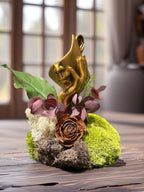 Sculpture visage zen en résine et végétaux stabilisés