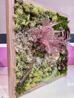 Tableau végétal mural carré 33 cm – Mousse stabilisée & bois naturel