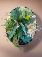 Cadre Végétal Rond Stabilisé — Mousse, Eucalyptus & Lichen | Tableau Mural Fait Main