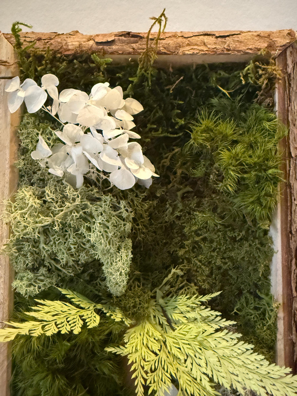 Cadre Végétal Stabilisé Vertical — Mousse & Bois Flotté | Décoration Murale Nature