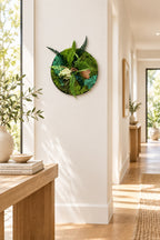 Cadre végétal rond décoration murale nature avec mousses stabilisées et feuillages décoratifs