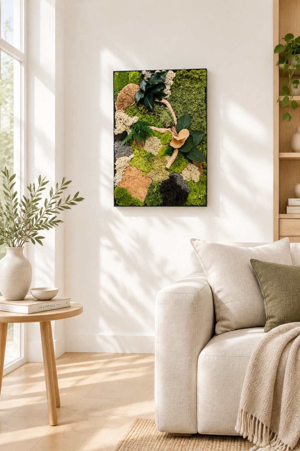 Cadre végétal stabilisé 42 × 33 cm – Mousse et bois flotté