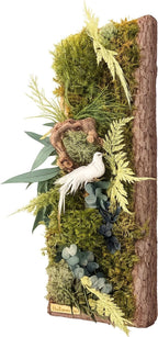 Cadre Végétal Stabilisé Vertical Écorce Naturelle — Mousse & Feuillages | Hirondelle Optionnelle