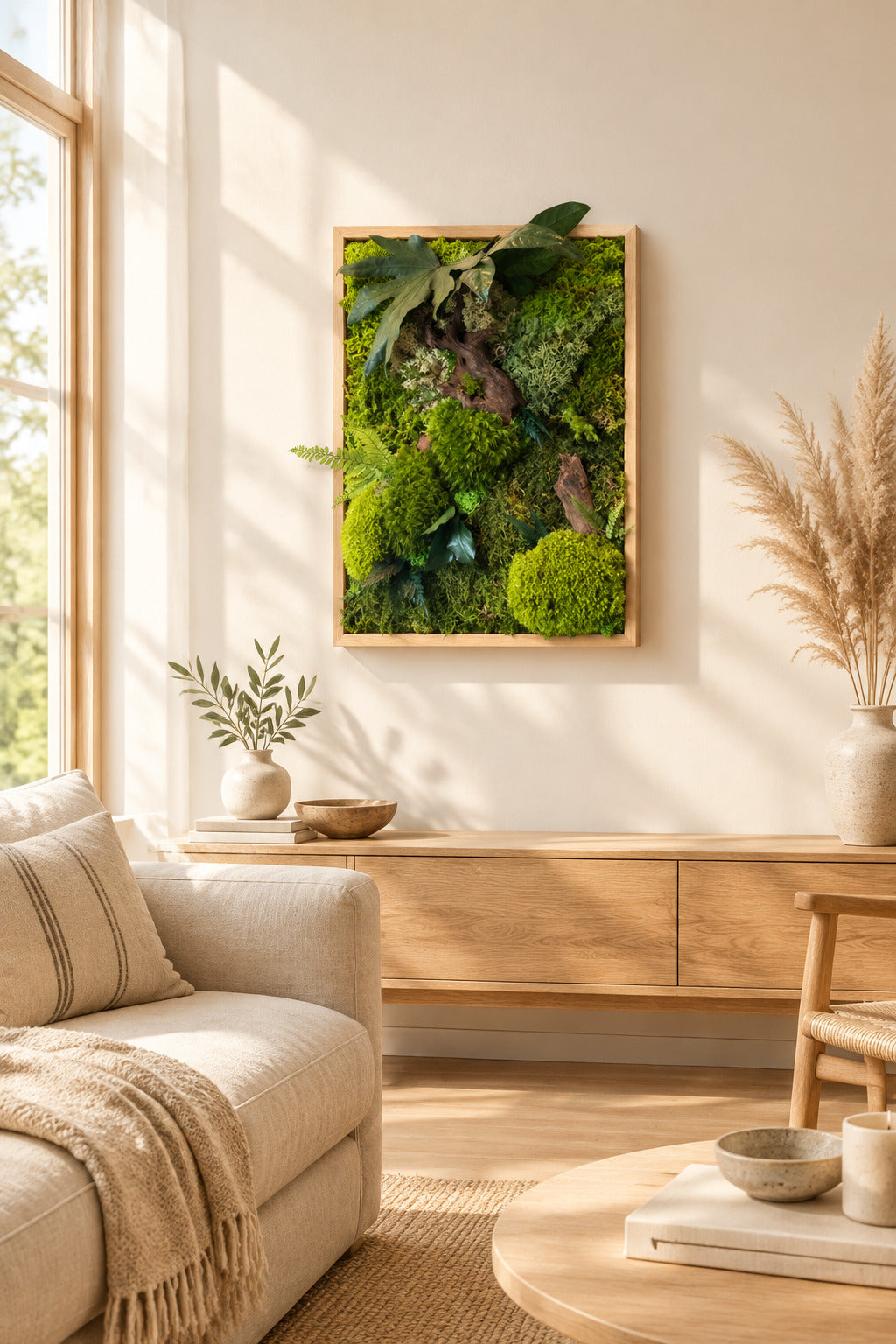 Cadre végétal mural 42 × 33 cm – Mousse et lichens stabilisés