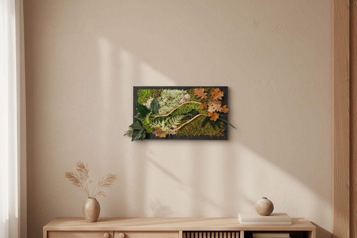 Cadre végétal stabilisé Tableau végétal naturel forêt & feuilles de chêne  Décoration murale végétale sans entretien