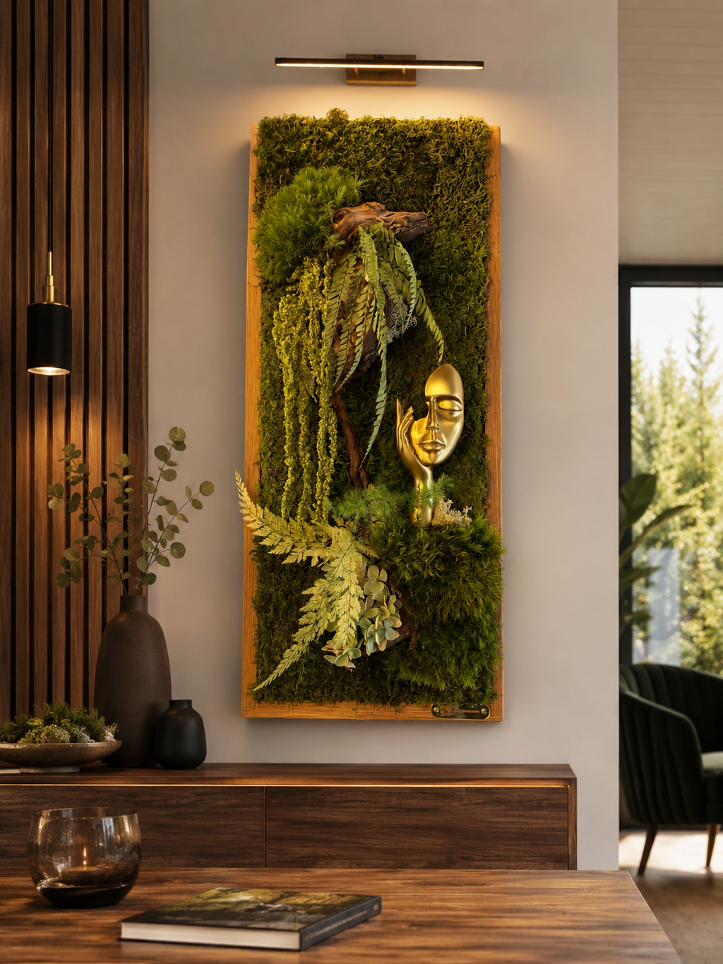 Décoration murale végétale haut de gamme en végétaux stabilisés sans entretien, pièce unique artisanale